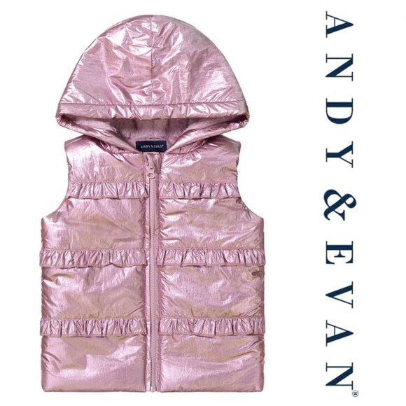 𝅺andy & EVAN Pink Metallic Puffer Vest 4T with Fur Hood - Picture 1 of 9